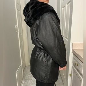 Leather jacket with hood